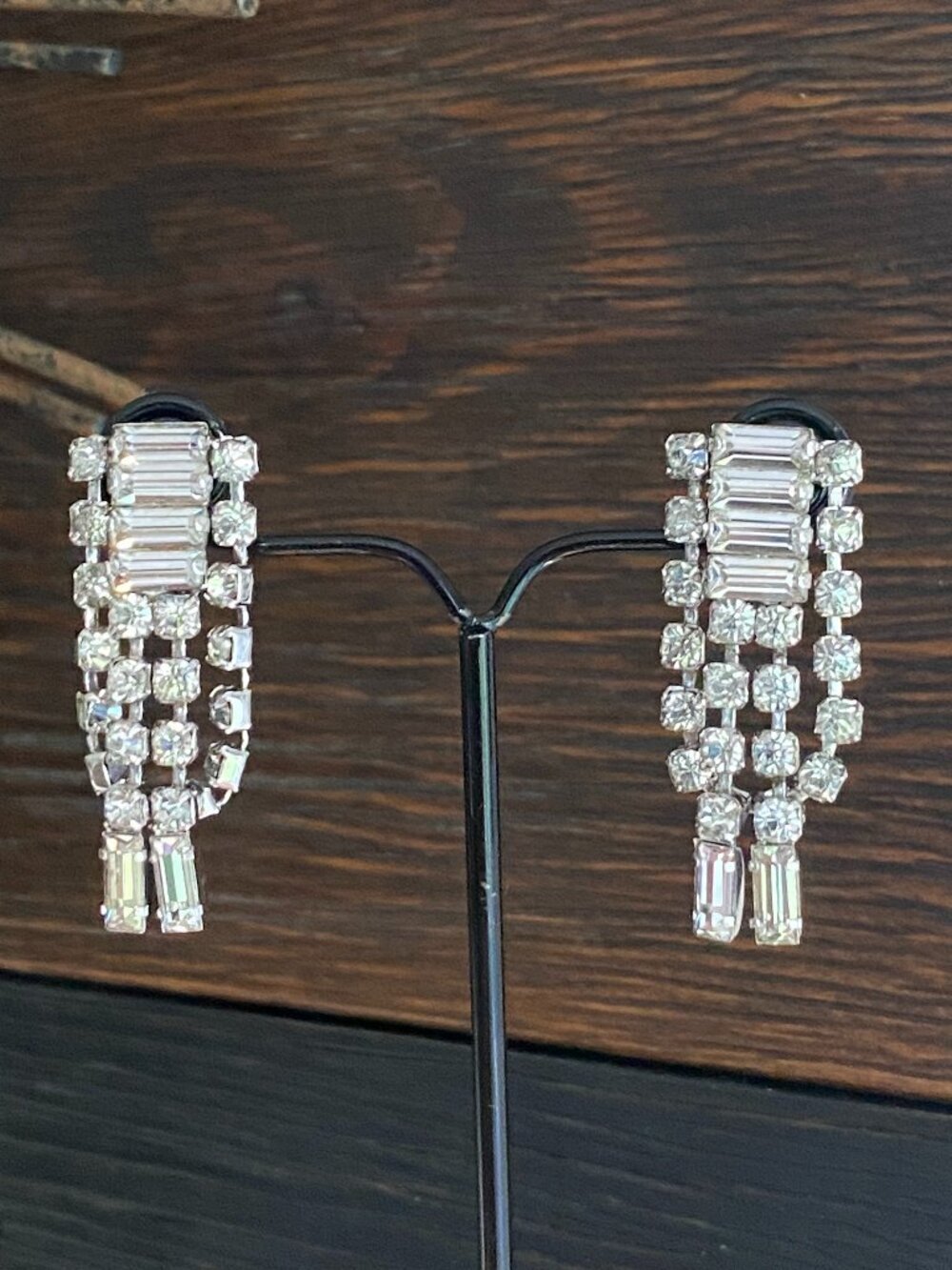 Jay Flex VTG Sterling Silver Art Deco Crystal Screw Back Earrings​​​​